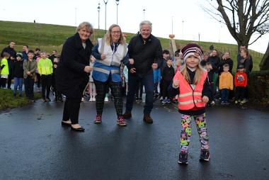 South Tyneside Council Leader, Cllr Tracey Dixon is pictured with race director Sally Foreman and her daughter Abigail, alongside South Shields FC's Geoff Thompson.