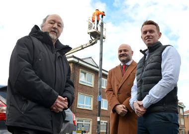 Cllr Foreman with North's Lewis Reid and Dan Chappell