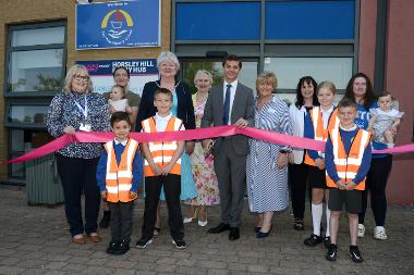 Pictured at the launch are Deputy Mayor, Cllr Margaret Peacock and Deputy Mayoress Gladys Hobson, with Cllr Ellison and the Leader, Cllr Tracey Dixon, with children in hi vis Remy Carpentier, Danny Foster, Sophie Burr and Oscar Taylor with Lauren Griffith