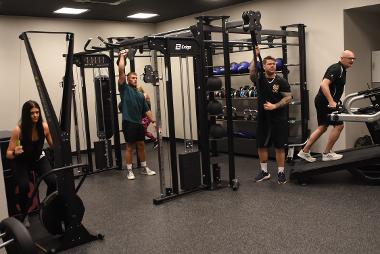 Councillor Audrey Huntley is given a demonstration of the new gym equipment at Monkton Stadium. Pictured with Daniel Archer. The Monkton Stadium team put the equipment to the test ahead of the reopening.