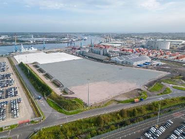 Van Oord's storage and foundation marshalling base for Sofia Offshore Wind Farm to be occupied later this year.