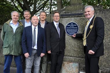 The Mayor (right) is pictured with Tom Tweddell, Steve Cram, Cllr Paul Milburn and members of the Jarvis family, great nephew Simon Pettman and great grandson Doug Paterson at the unveiling of the Blue Plaque to Sir John Jarvis.