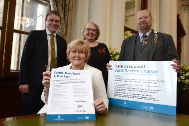 Leader, Cllr Tracey Dixon, is pictured with Chief Executive Jonathan Tew with Cllr Joanne Bell and Cllr Paul Dean