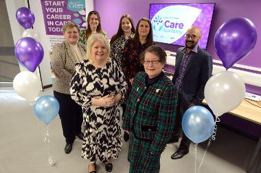 Caption: Cllrs Huntley and Berkley are pictured with Nikki Carter, Dionne Armitage, Lauren Younger, Victoria Stuart and Feruz Hussain.