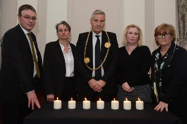 The Mayor (centre) is pictured with South Tyneside Council Chief Executive Jonathan Tew, Jarrow MP Kate Osbourne, South Shields MP Emma Lewell-Buck and Council Leader, Councillor Tracey Dixon. 