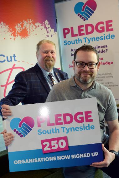 Cllr Paul Dean is pictured with Stephen Downey from Cut Print Solutions