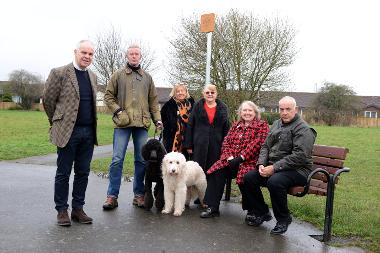 Disco Field (LtR) Field in Trust’s Duncan Peake and local resident Michael Howe are pictured with Cllrs Alison Strike, Fay Cunningham, Joanne Bell and Ernest Gibson.