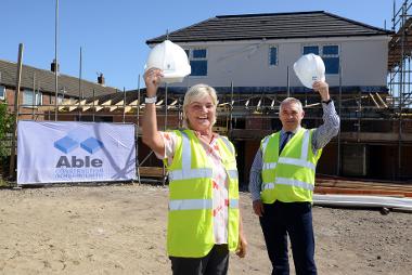 Councillor Liz McHugh is pictured with Able Construction Director Ken Parkin on the site of the new Children’s Centre in Seton Avenue, South Shields.