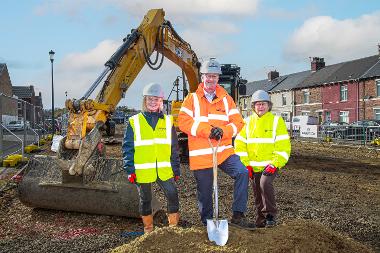 L-R Zoey Hawthorne Assistant Director of Development Delivery at Karbon Homes, Neil Kennedy, Managing Director of Robertson Construction North East and Councillor Ruth Berkley, Lead Member for Adults, Health and Independence at South Tyneside Council